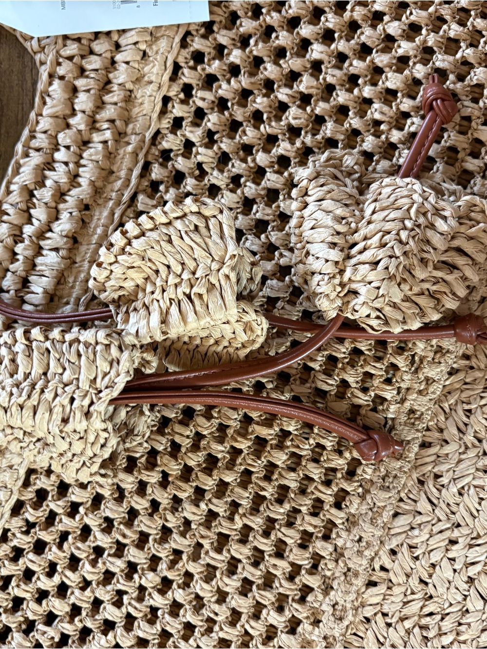 Time and Tru Natural Woven Straw Tote with Brown Drawstring Accents - Picture 2 of 2